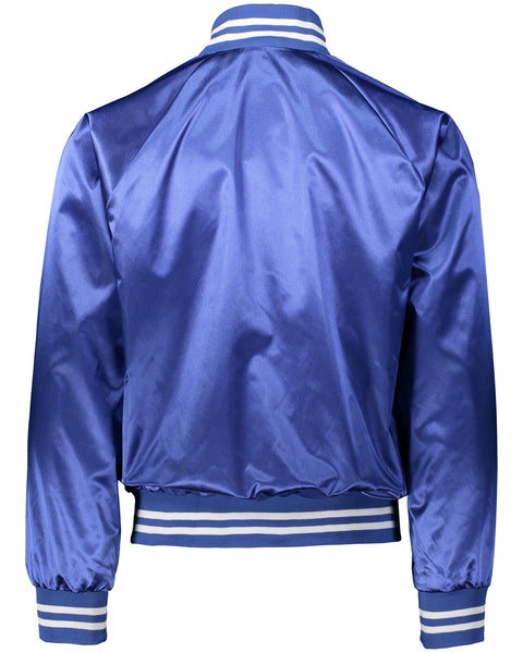 Unisex Striped Trim Satin Baseball Jacket
