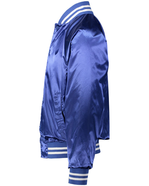 Unisex Striped Trim Satin Baseball Jacket