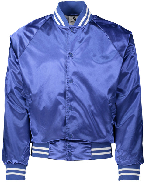 Unisex Striped Trim Satin Baseball Jacket