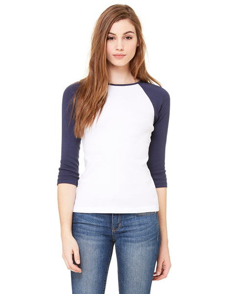 Bella Ladies' Baby Rib 3/4-Sleeve Contrast Raglan T-Shirt