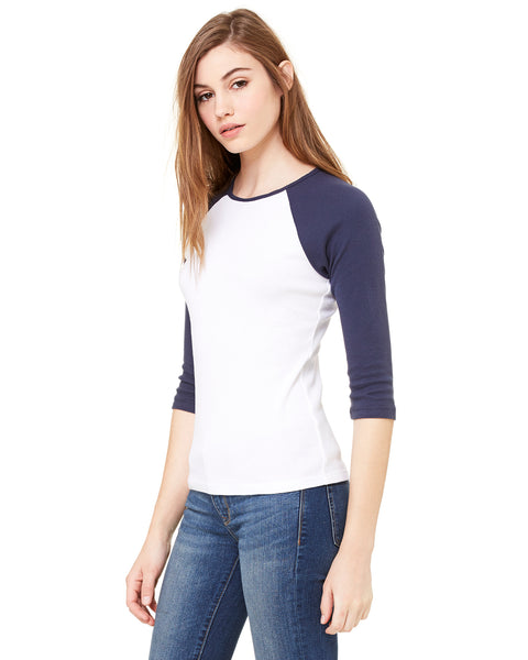 Bella Ladies' Baby Rib 3/4-Sleeve Contrast Raglan T-Shirt