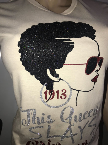 This Queen Slays Crimson & Cream Glam Tee | Sorority Glitter t-shirt | DST