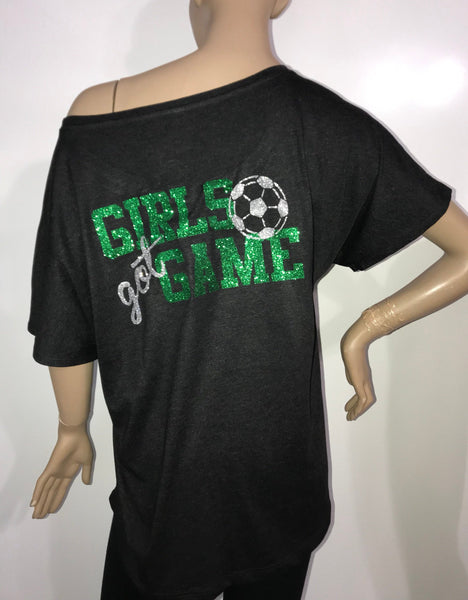 Customized Soccer Glam off the shoulder tshirt | Personalized Soccer tee