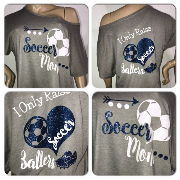 Customized Soccer Mom Glam off the shoulder tshirt | Personalized Soccer tee