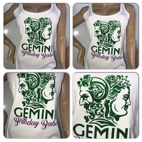 Gemini Birthday Babe glitter t-shirt | Customize with your colors