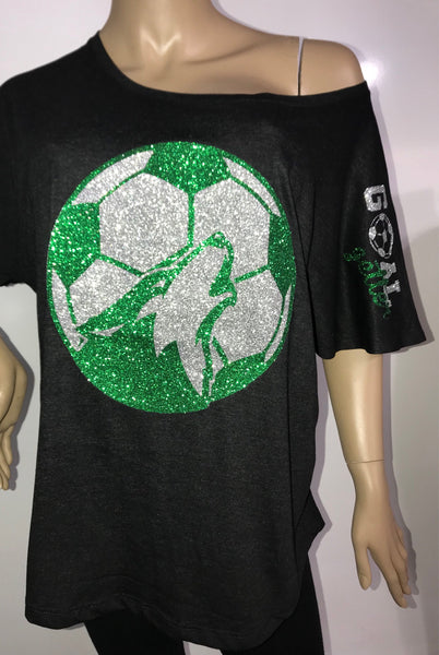 Customized Soccer Glam off the shoulder tshirt | Personalized Soccer tee