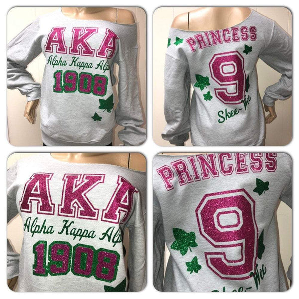 AKA Collegiate Glam Off the shoulder sweatshirt