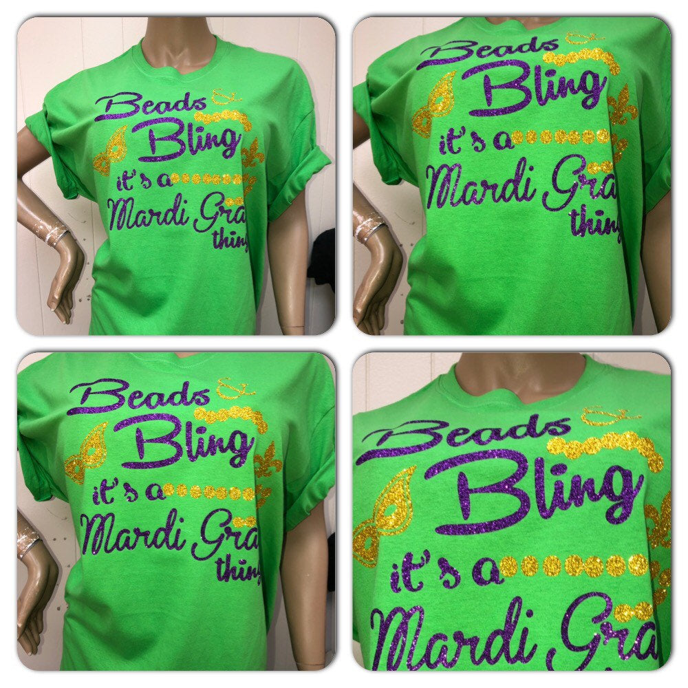 Mardi Gras glitter tshirt Beads and Bling - Main Image