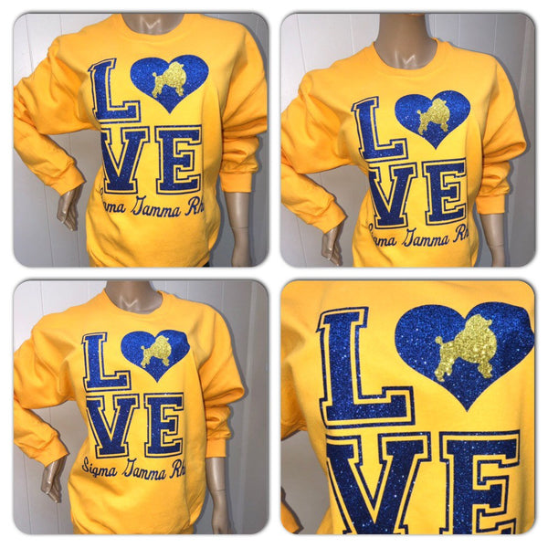 Sigma Gamma Rho LOVE bling sweatshirt | Pretty Poodles Glitter sweatshirt
