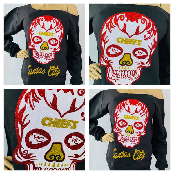 KC Skull Glam Off the shoulder Sweatshirt