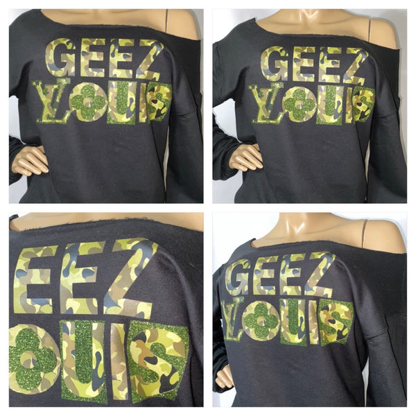 Camo LV Glam Off the shoulder Sweatshirt