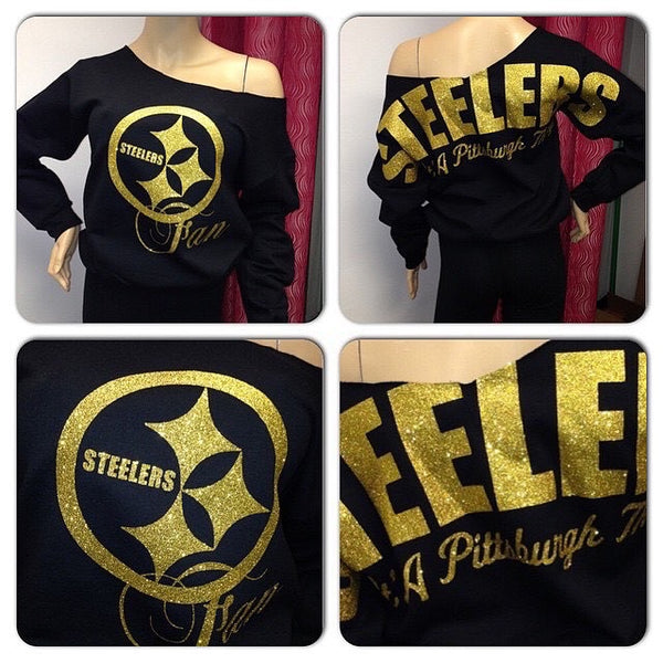 Steelers Oversized Print Off the shoulder sweatshirt | Game Day Sweatshirt | Custom Team Sweatshirt