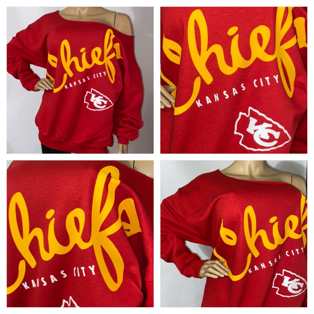 Kansas City Chiefs UNISEX New Crewneck or VNeck Bling Tshirt for