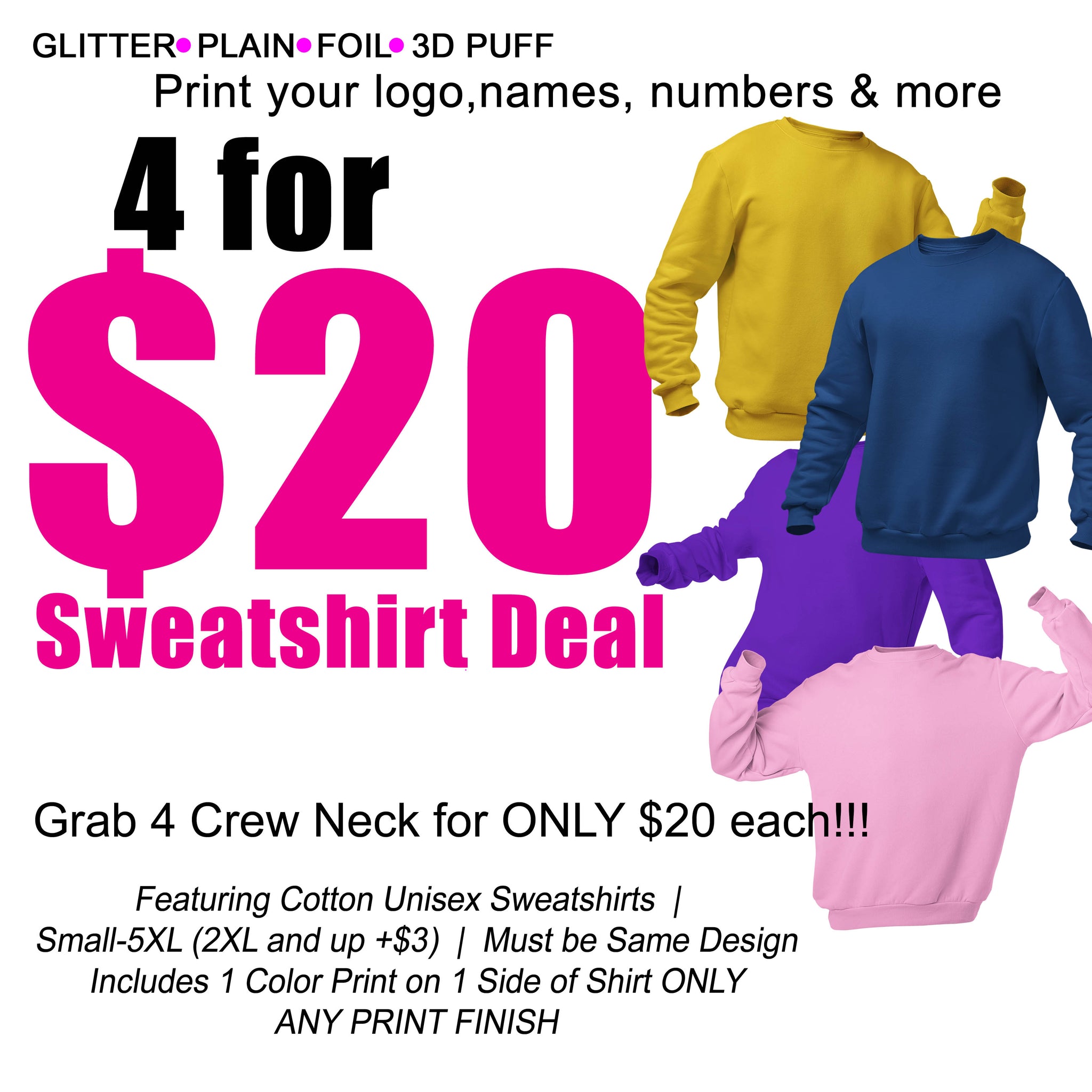 4 for $20 Crew Neck Sweatshirt Bundle