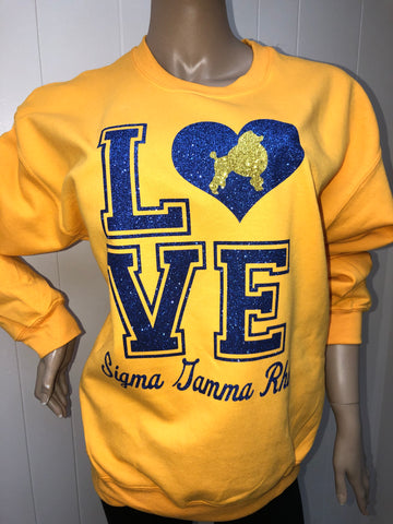 Sigma Gamma Rho LOVE bling sweatshirt | Pretty Poodles Glitter sweatshirt