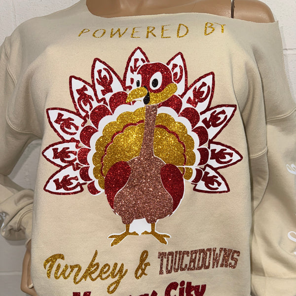Chiefs Turkey & Touchdowns Off the shoulder sweatshirt