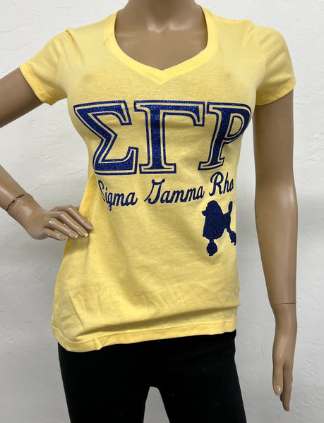 Sigma Gamma Rho V neck Glam Tee | Sorority Glitter t-shirt | SGR |