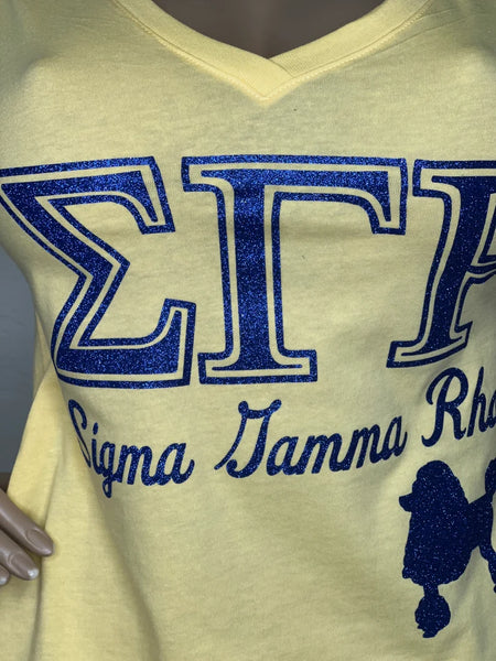 Sigma Gamma Rho V neck Glam Tee | Sorority Glitter t-shirt | SGR |