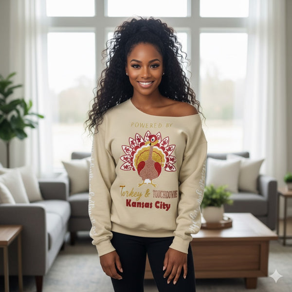 Chiefs Turkey & Touchdowns Off the shoulder sweatshirt