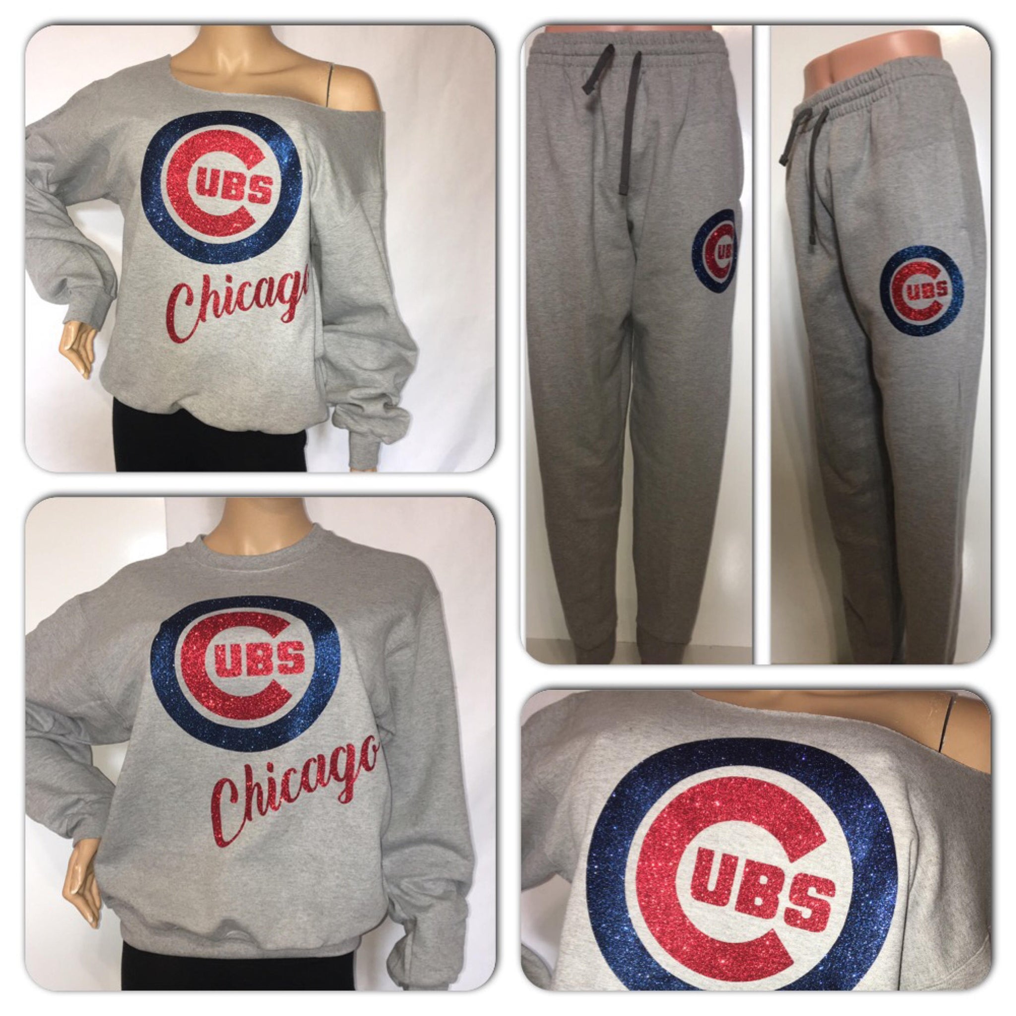 Chicago Cubs glitter 2pc sweatsuit 