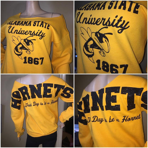 Alabama State University Glam Sweatshirt, ASU Oversized print fleece, Hornets Alumni Sweatshirts