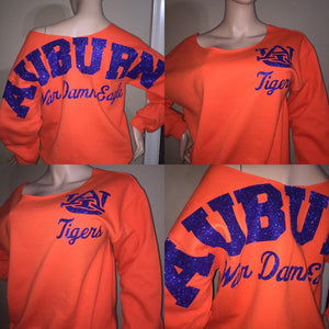 Auburn Tigers off the shoulder glitter sweatshirt