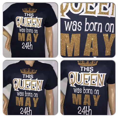 This Queen was born glitter t-shirt | Customize with your birth year