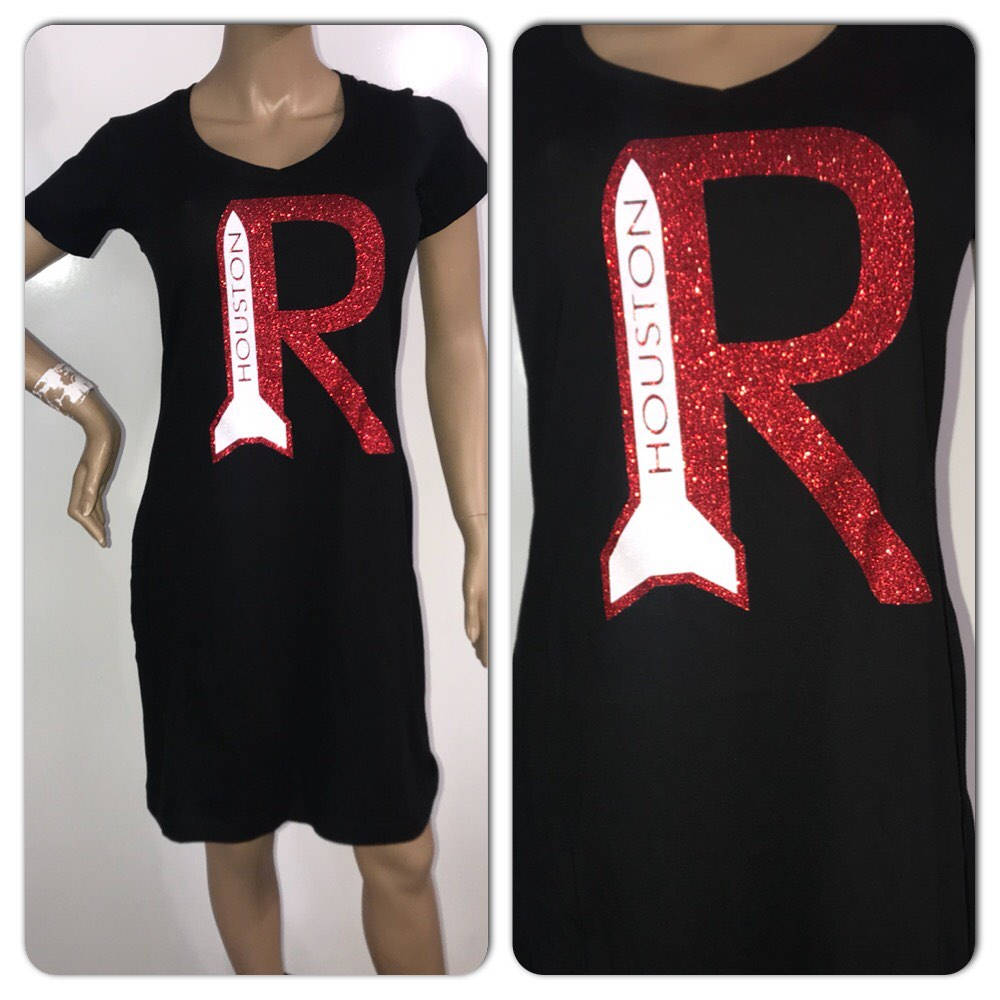 Rockets tshirt dress | Houston rockets glitter dress | NBA apparel | custom ladies vneck dress