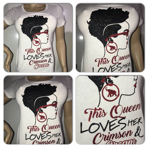 This Queen Loves Her Crimson & Cream Glam Tee | Sorority Glitter t-shirt | DST