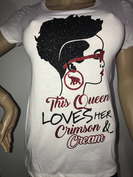 This Queen Loves Her Crimson & Cream Glam Tee | Sorority Glitter t-shirt | DST