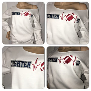 Tighten Up Football personalized glitter sweatshirt | off the shoulder Customizable sweatshirts | sports mom
