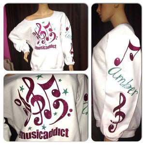 Music Addict Personalized Bling Sweatshirt | Music Glitter sweatshirt
