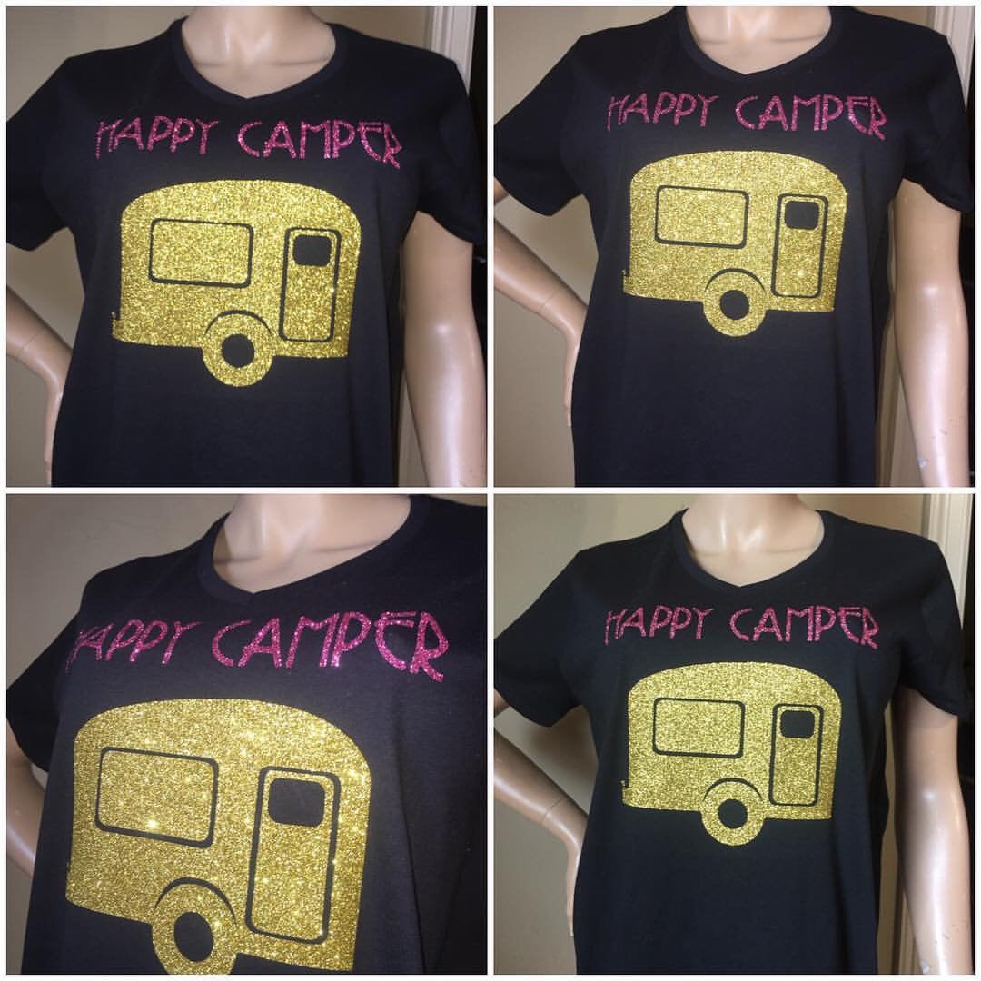 Happy Camper Glam off the shoulder tshirt | Camping tees