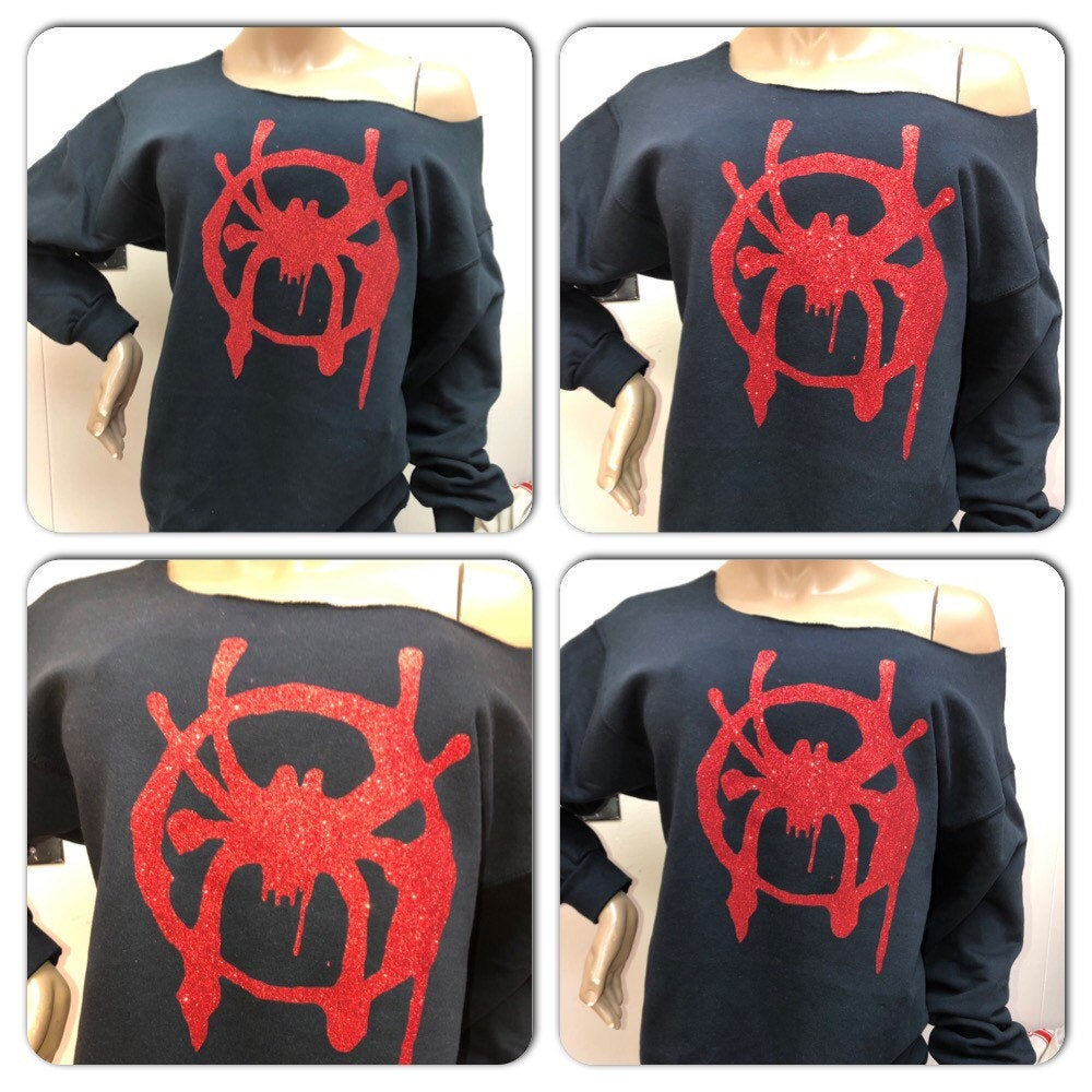 Spiderman Sweatshirt | Glam superhero Glitter sweatshirt | Glitter off the shoulder | Miles Morales Superman