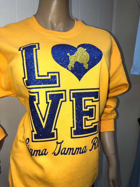 Sigma Gamma Rho LOVE bling sweatshirt | Pretty Poodles Glitter sweatshirt