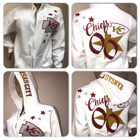 Chiefs White Zip up Hoody Sweatshirt