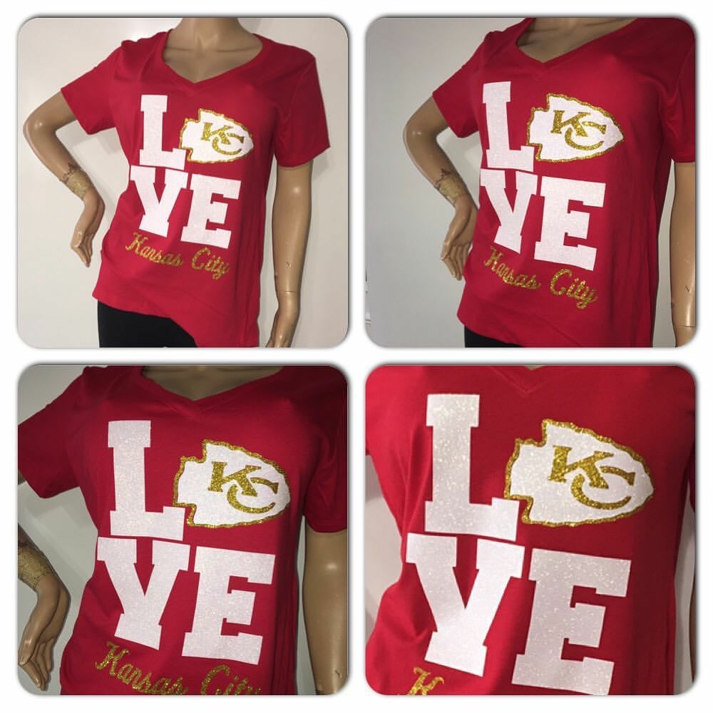 KC Chiefs Glitter Heart Love Shirt