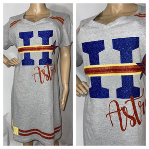 Astros tshirt dress | Houston Astros glitter dress | MLB apparel | Custom ladies vneck dress