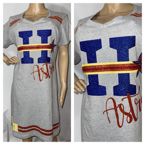 Astros tshirt dress | Houston Astros glitter dress | MLB apparel | Custom ladies vneck dress Astros tshirt dress | Houston Astros glitter dress | MLB apparel | Custom ladies vneck dress