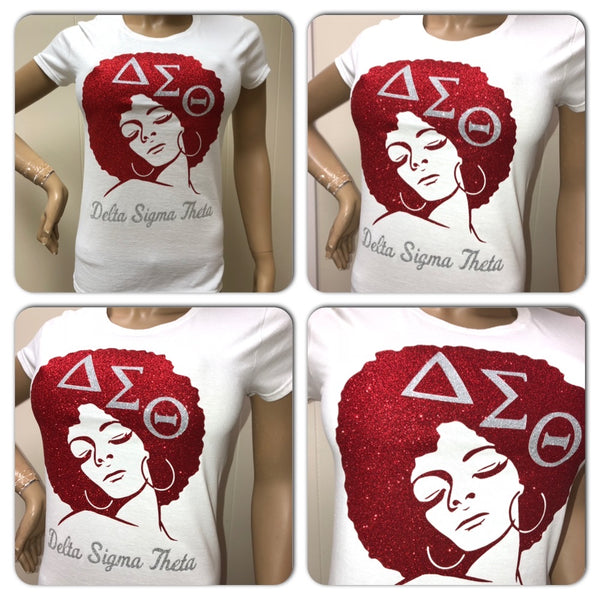 Delta Glam Afro Tee | Sorority Glitter t-shirt | DST