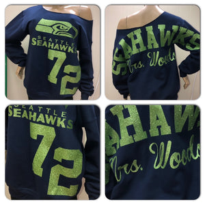 Seahawks Personalized Glam off the shoulder oversized print sweatshirt |