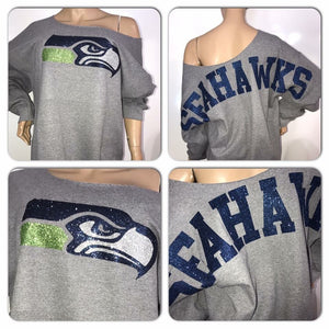 Seahawks Glam off the shoulder oversized print sweatshirt |