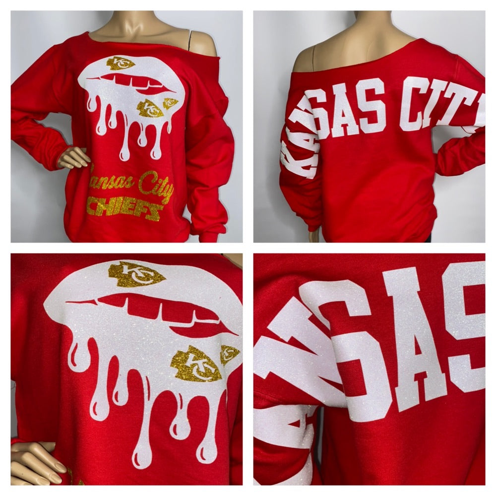 KC Red Dripping Lips Oversized Print Sweatshirt ( Front & back)