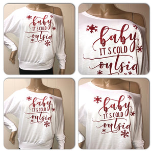 Baby It’s Cold off the shoulder doleman tee