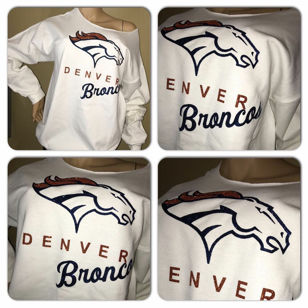 Denver Broncos glitter off the shoulder sweatshirt 