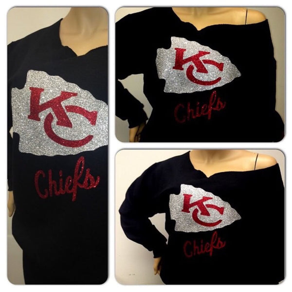 Chiefs off Shoulder Sweatshirt Raw Edge GLITTER // Chiefs 