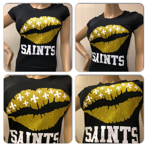 Lulu Grace Designs Saints Dripping Lips Glitter Shirt