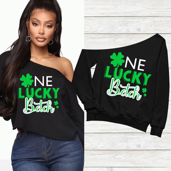 Lucky Blessed Both Off The Shoulder  Sweatshirt